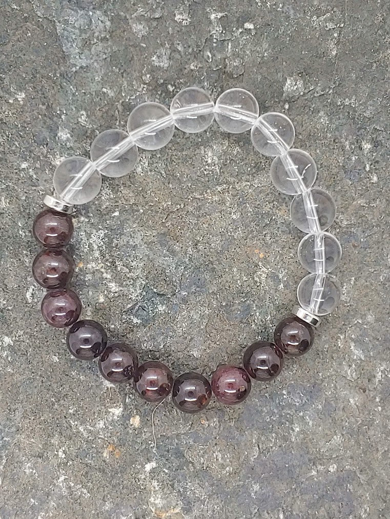 January birthstone crystal bracelet with Garnet and Clear Quartz Side