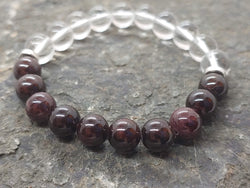 January birthstone crystal bracelet with Garnet and Clear Quartz  Front