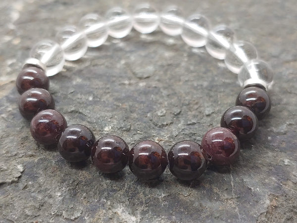 January birthstone crystal bracelet with Garnet and Clear Quartz  Front