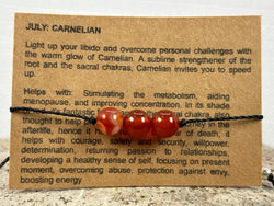 July Birthstone with Adjustable Wax Cord Bracelet with Carnelian 