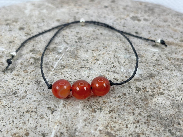 July Birthstone with Adjustable Wax Cord Bracelet with Carnelian  Front