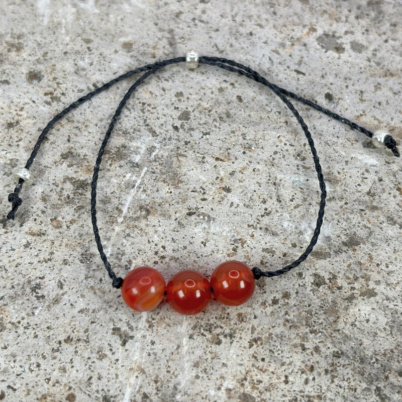 July Birthstone with Adjustable Wax Cord Bracelet with Carnelian Top