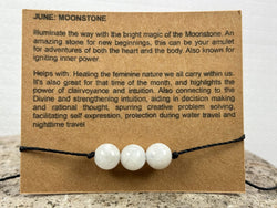 Birthstone Crystal for June with Moonstone Adjustable Wax Bracelet 