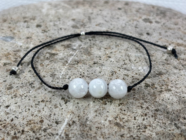 Birthstone Crystal for June with Moonstone Adjustable Wax Bracelet Front