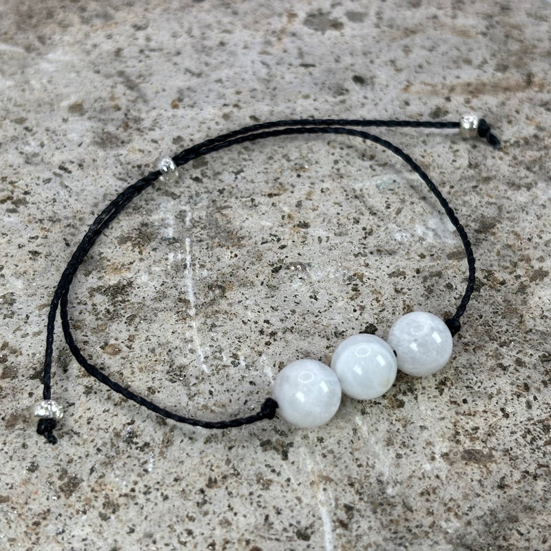 Birthstone Crystal for June with Moonstone Adjustable Wax Bracelet Right