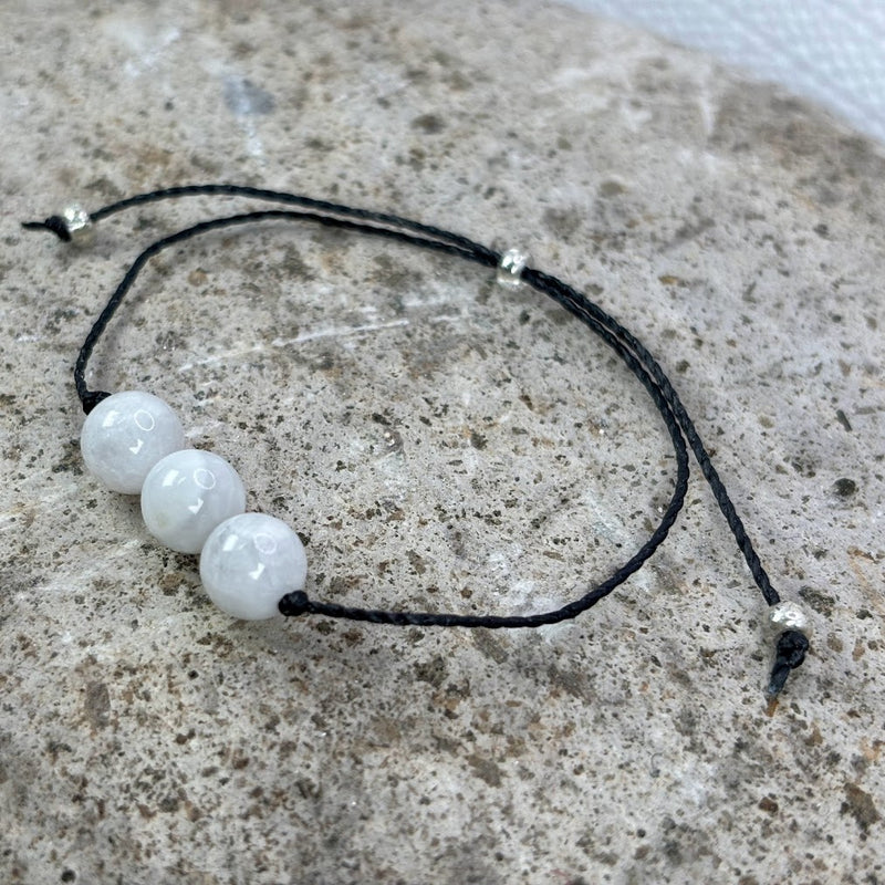 Birthstone Crystal for June with Moonstone Adjustable Wax Bracelet Left