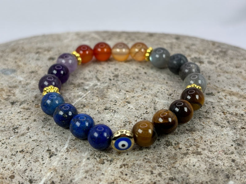 Karmic Debt Protection Crystal Bracelet with Evil Eye Front