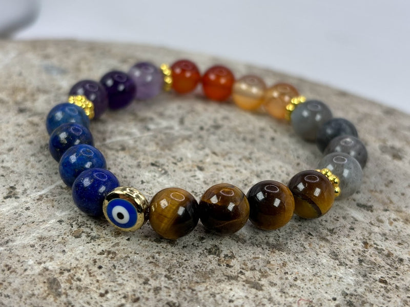 Karmic Debt Protection Crystal Bracelet with Evil Eye Left