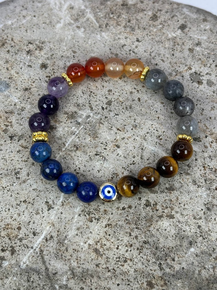 Karmic Debt Protection Crystal Bracelet with Evil Eye Top