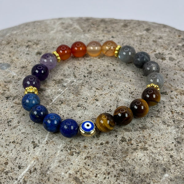 Karmic Debt Protection Crystal Bracelet with Evil Eye