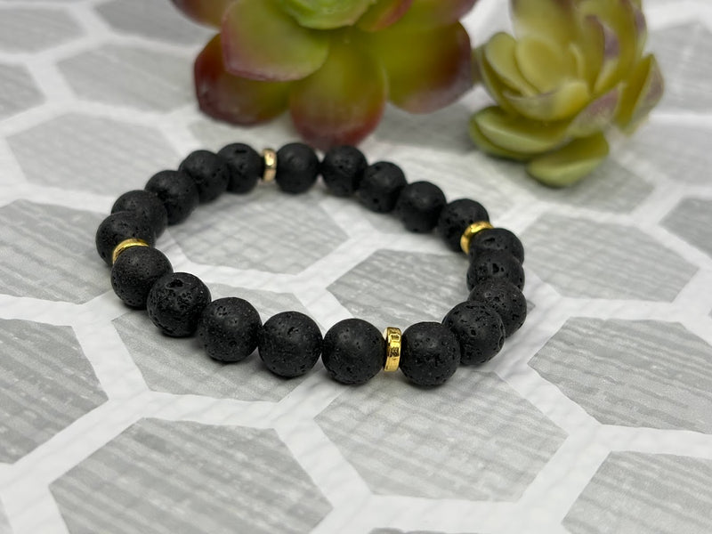 Lava Stone Crystal Bracelet Handmade Right