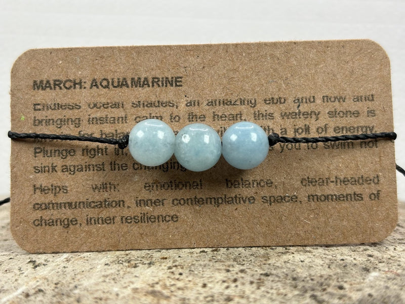 March birthstone crystal adjustable wax cord bracelet with Aquamarine