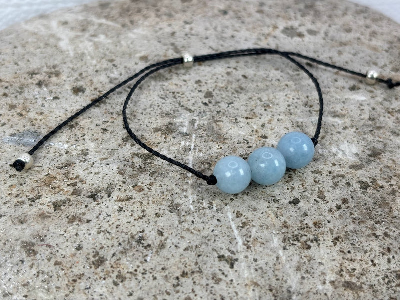 March birthstone crystal adjustable wax cord bracelet with Aquamarine Right