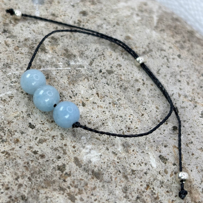 March birthstone crystal adjustable wax cord bracelet with Aquamarine Left