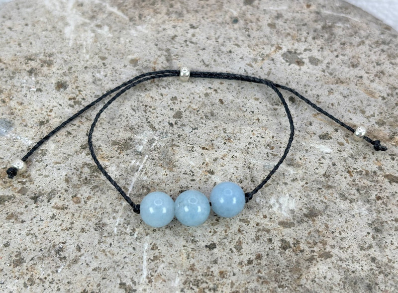 March birthstone crystal adjustable wax cord bracelet with Aquamarine Top