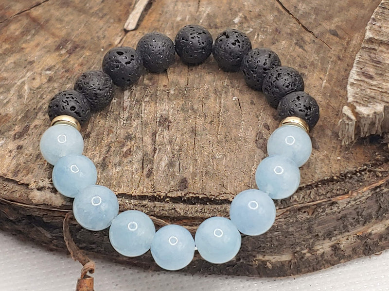 March Birthstone Bracelet with Lava Stone Top