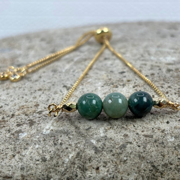 May Birthstone with Moss Agate Crystal with Adjustable Slider Zoom In