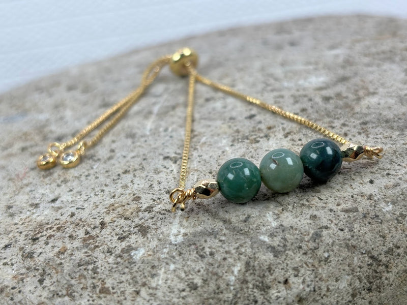 May Birthstone with Moss Agate Crystal with Adjustable Slider Right