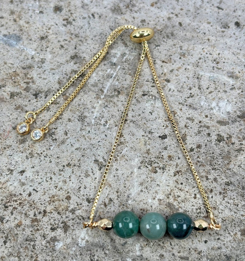 May Birthstone with Moss Agate Crystal with Adjustable Slider Zoom Out