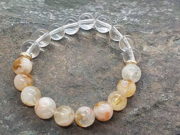 November birthstone crystal bracelet with Citrine and Clear Quartz Top