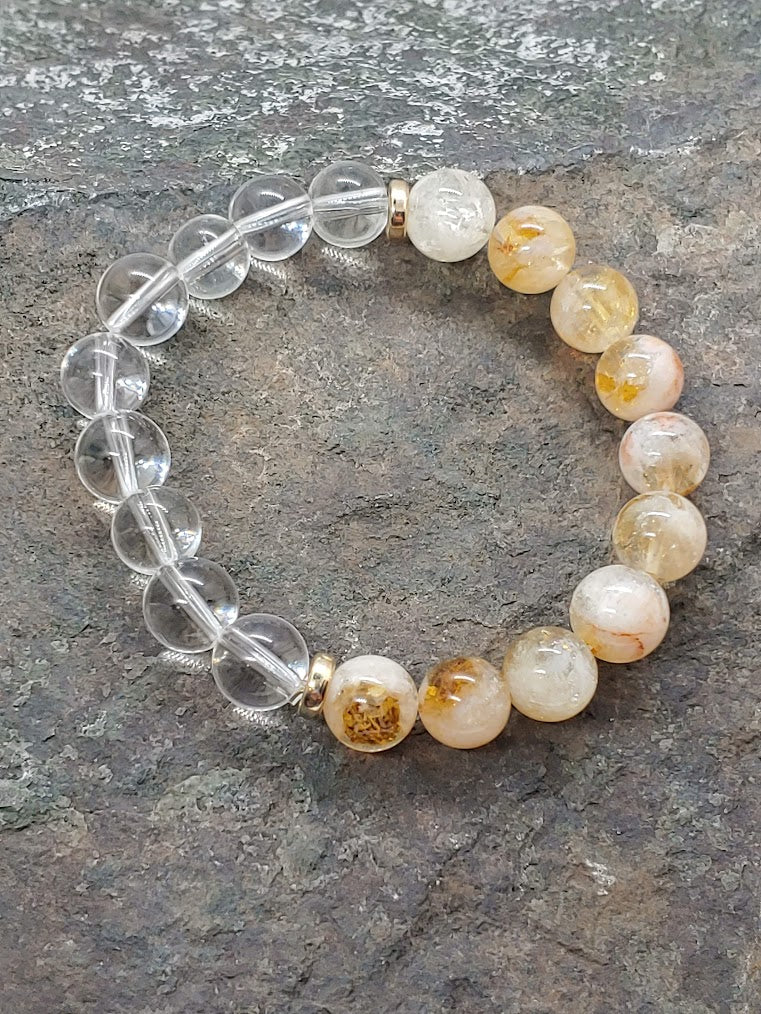 November birthstone crystal bracelet with Citrine and Clear Quartz Side