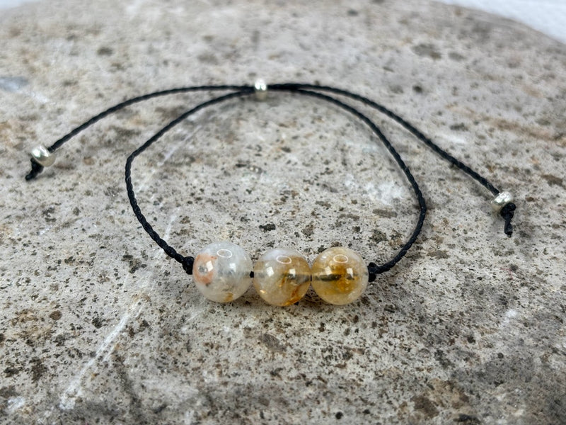 November birthstone crystal adjustable wax cord bracelet with Citrine front