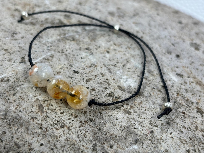 November birthstone crystal adjustable wax cord bracelet with Citrine Left