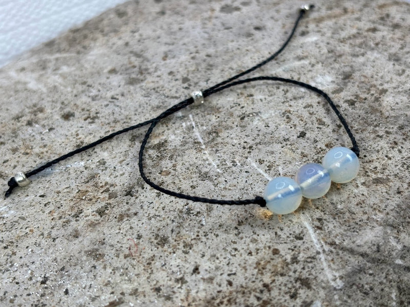 October birthstone crystal Adjustable Wax Cord bracelet with Opal Gemstone Right