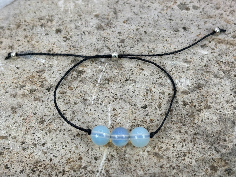 October birthstone crystal Adjustable Wax Cord bracelet with Opal Gemstone Top