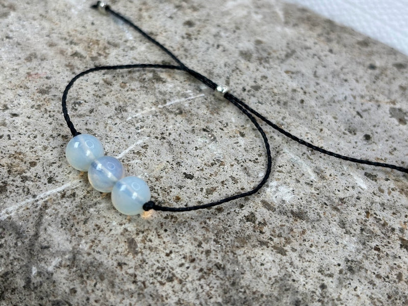 October birthstone crystal Adjustable Wax Cord bracelet with Opal Gemstone Left