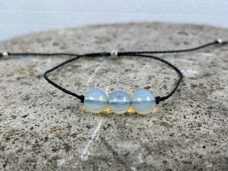 October birthstone crystal Adjustable Wax Cord bracelet with Opal Gemstone Front