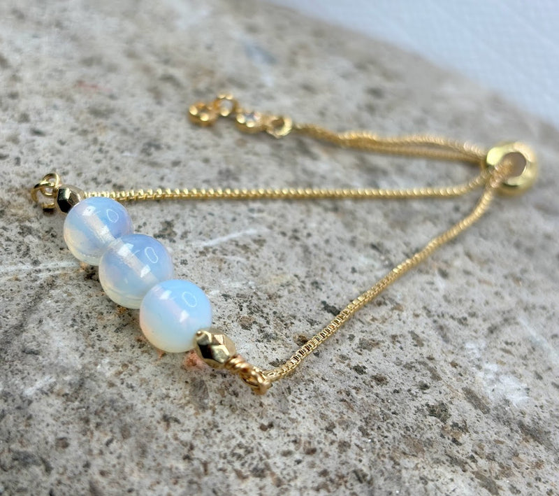 October Birthstone with Opal Crystal with Adjustable Slider Left