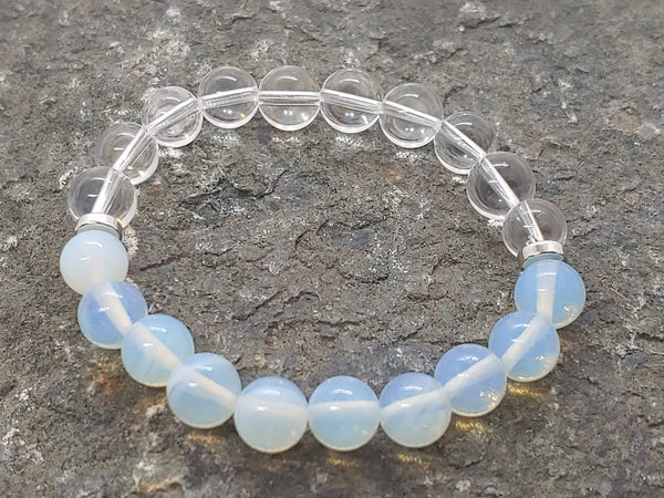 October birthstone crystal bracelet with Opal Gemstone and Clear Quartz Side