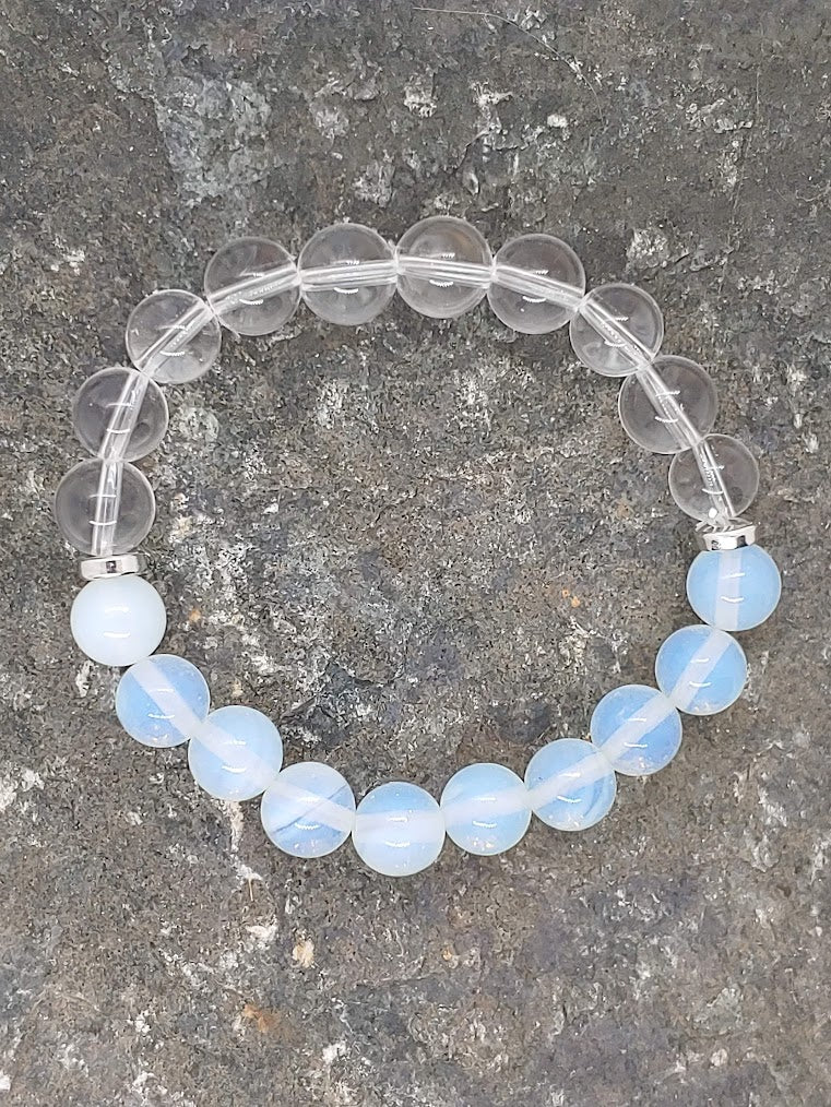 October birthstone crystal bracelet with Opal Gemstone and Clear Quartz Top