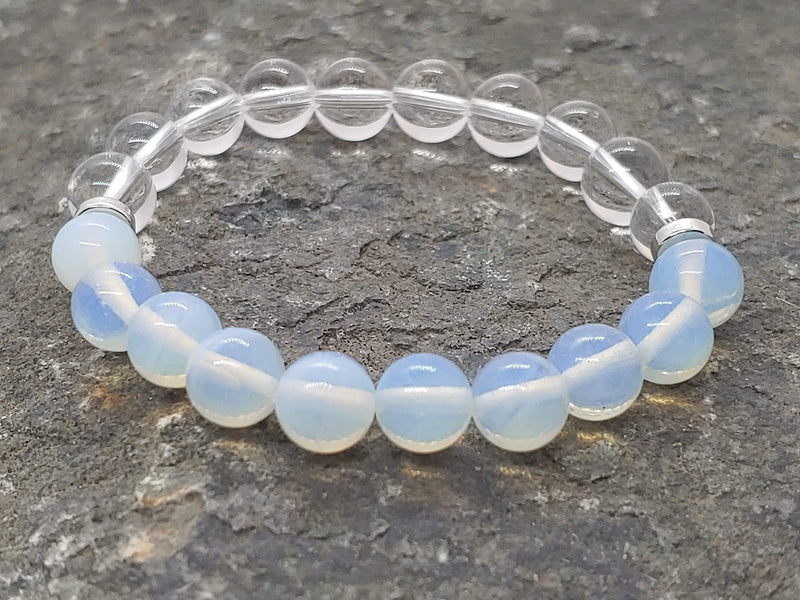 October birthstone crystal bracelet with Opal Gemstone and Clear Quartz