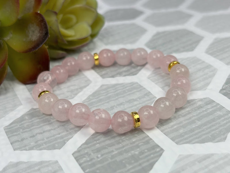 Rose Quartz Crystal Bracelet Handmade Right