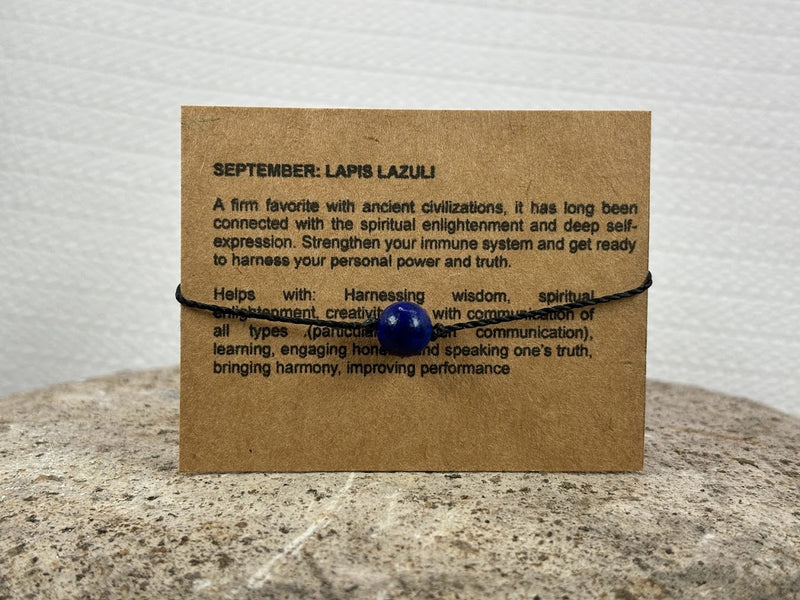 September Birthstone Adjustable Bracelet with Wax Cord 1 bead with card