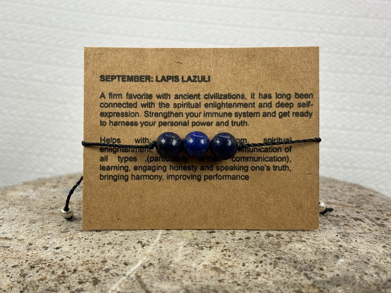 September Birthstone Adjustable Bracelet with Wax Cord With Card Out