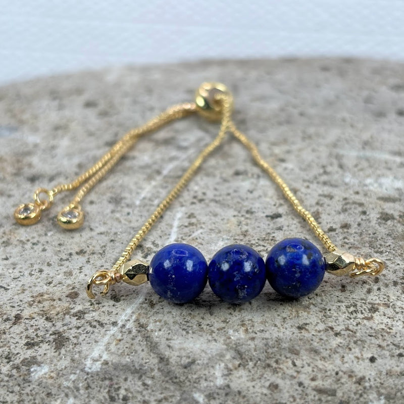 September Adjustable Bracelet with Lapis Lazuli Blue Crystals