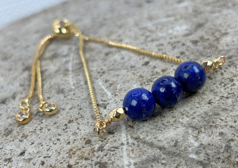 September Adjustable Bracelet with Lapis Lazuli Close Up