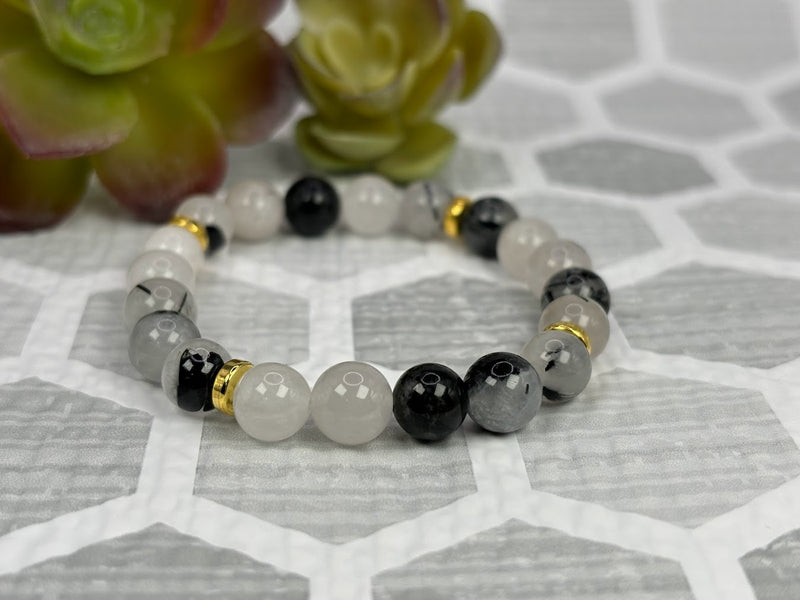 Tourmalinated Quartz Crystal Bracelet Handmade