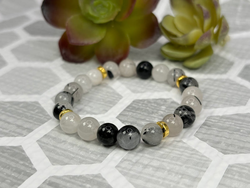 Tourmalinated Quartz Crystal Bracelet Handmade Right