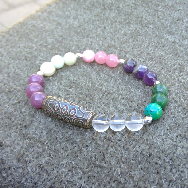 Sadness healing bracelet Heart Break Crystal with Tibetan Dzi Bead Left