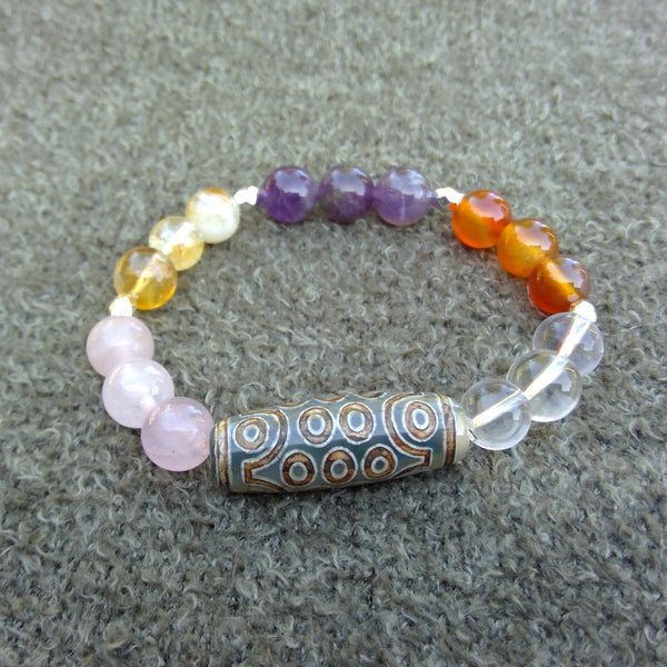 love healing bracelet Self Love Crystal with Tibetan Dzi Beads Front