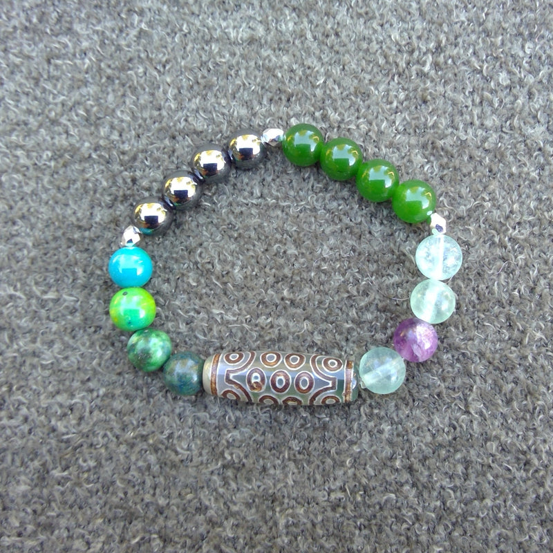 Stability healing bracelet Balance Crystal with Tibetan Dzi Bead Top