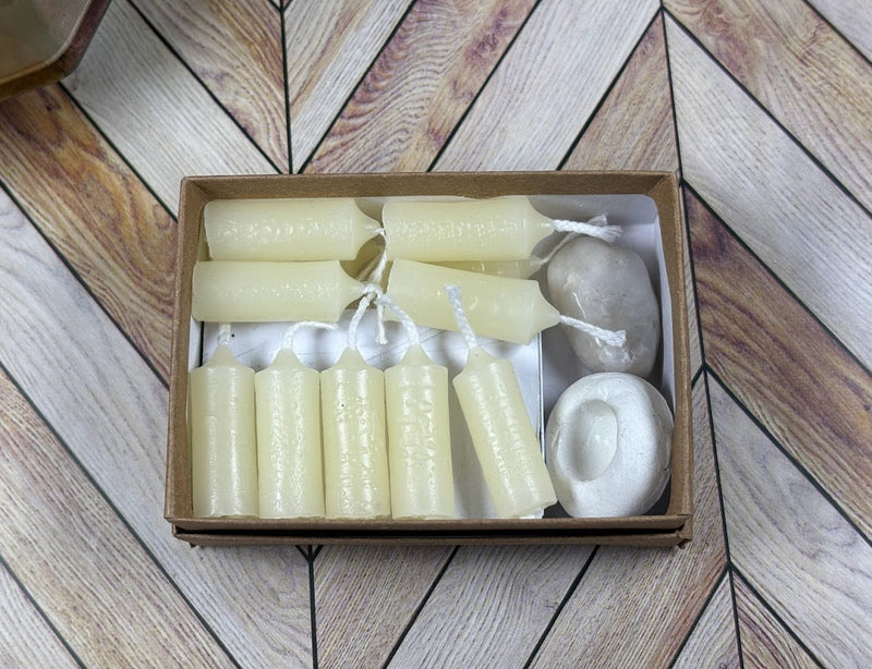 15-Minute Candle Meditation with White Quartz Kit in a Box