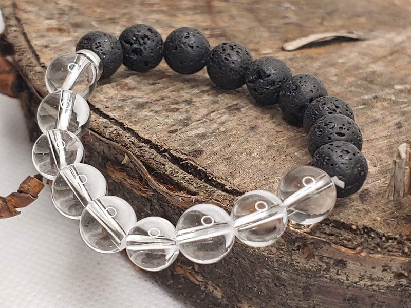 April Birthstone Bracelet with Lava Stone Side