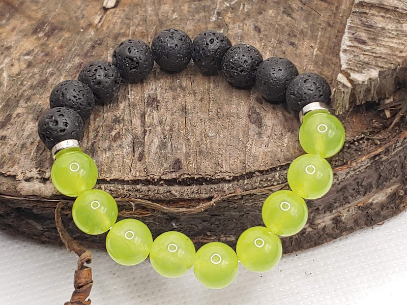 August Birthstone Bracelet with Lava Stone Top