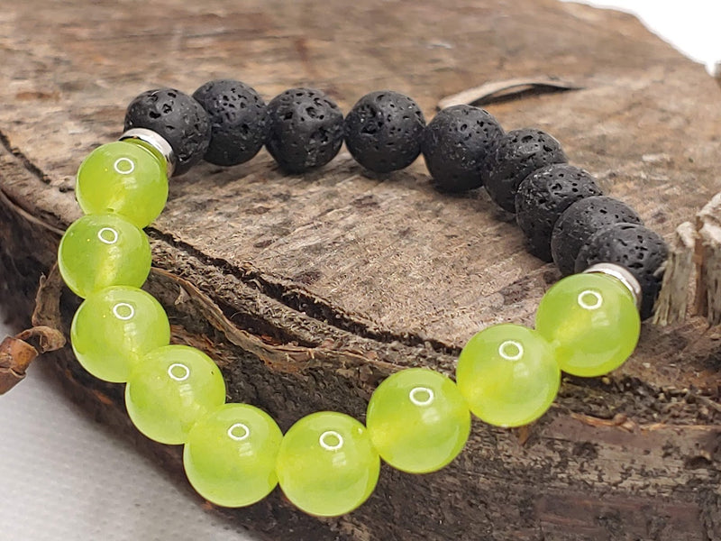 August Birthstone Bracelet with Lava Stone Side