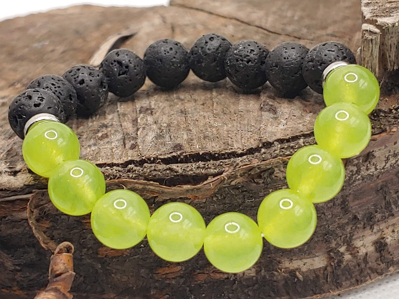 August Birthstone Bracelet with Lava Stone Front